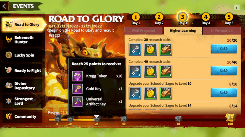 road to glory event Call of Dragons