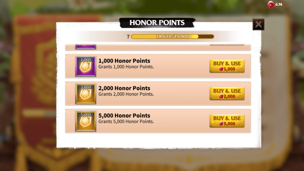 spending gems on honor points